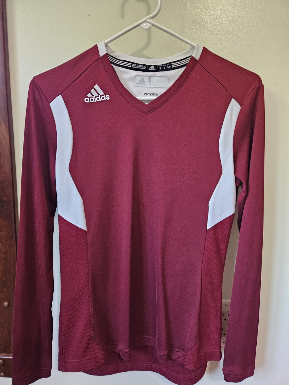 adidas Maroon Long-Sleeve Kids Soccer Jersey with White Panels